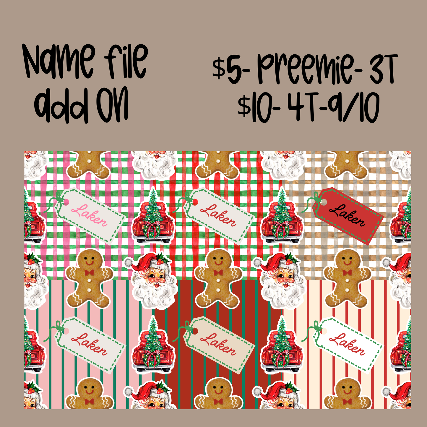 Name File Add On for Sewn Styles (other than name jammies)