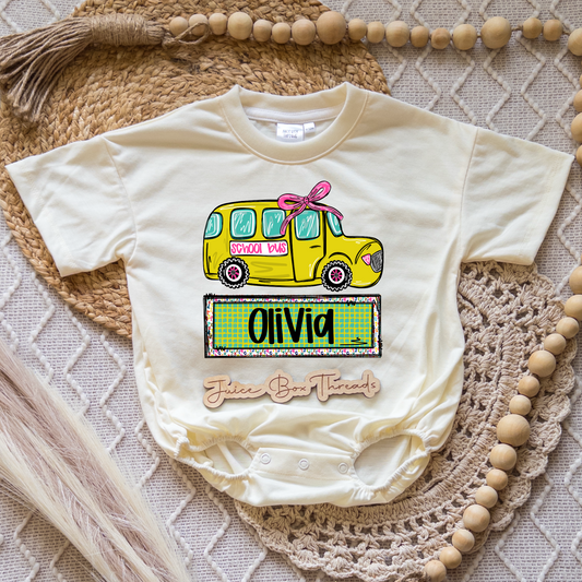 School Bus Name Girl Romper/Tee