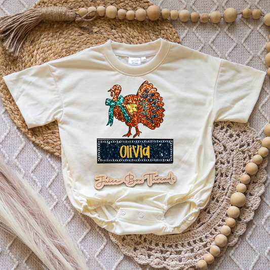 Turkey Sequin Name Romper/Tee