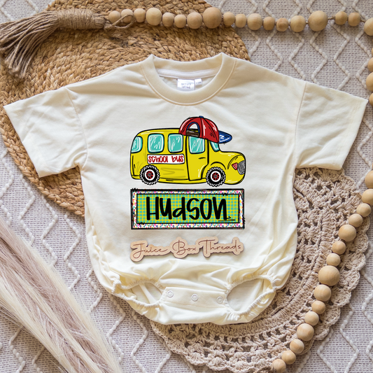 School Bus Name Boy Romper/Tee