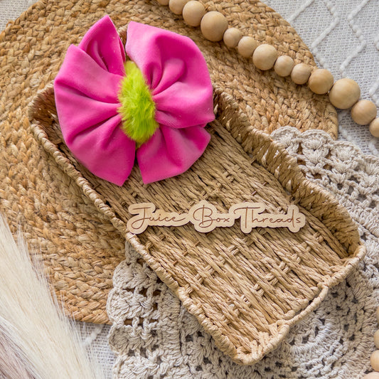 Pink Velvet and Green Fur Bow