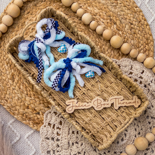 Blue Checkered with Heart Charms Junk Bow Piggies