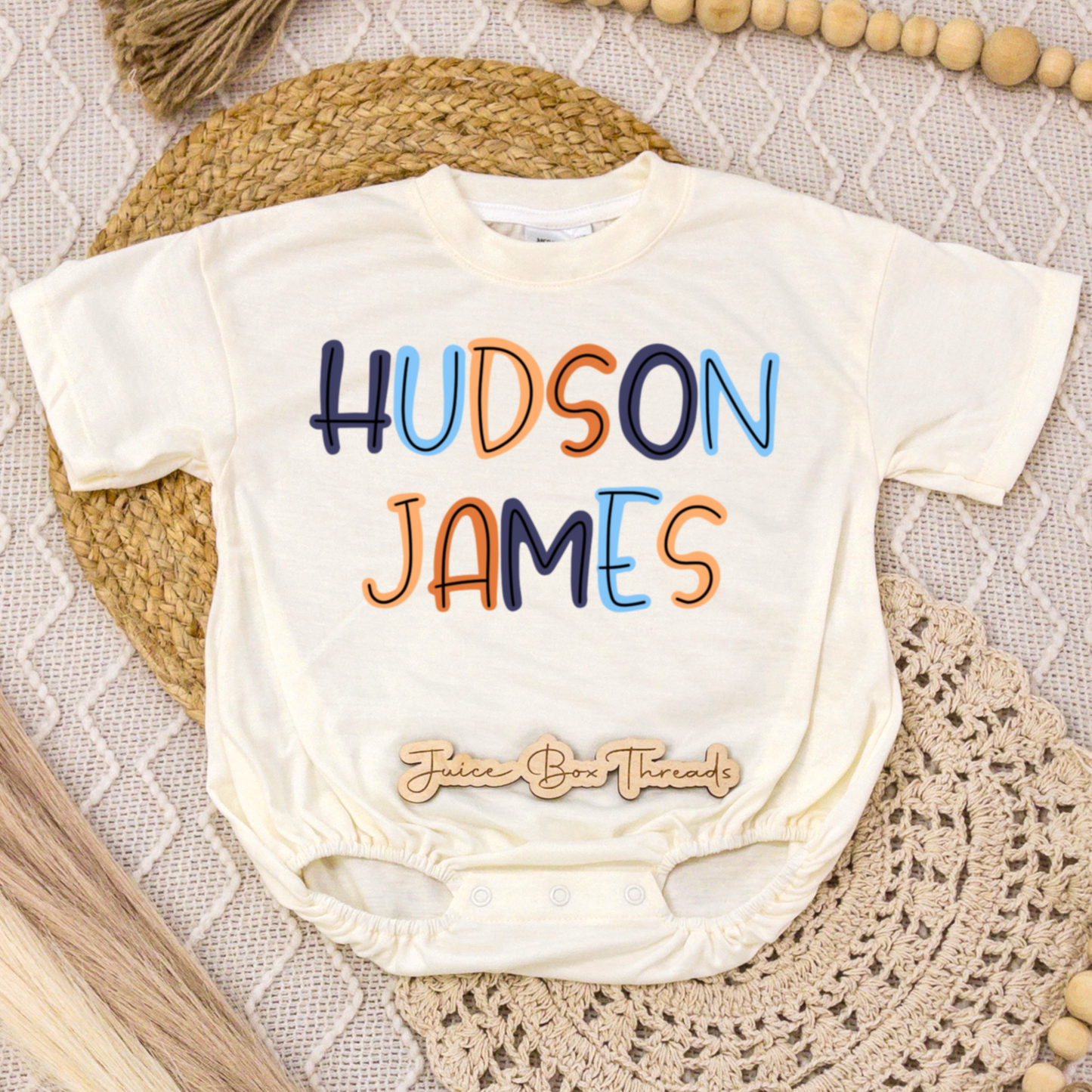Blue and Orange Name Romper/Tee