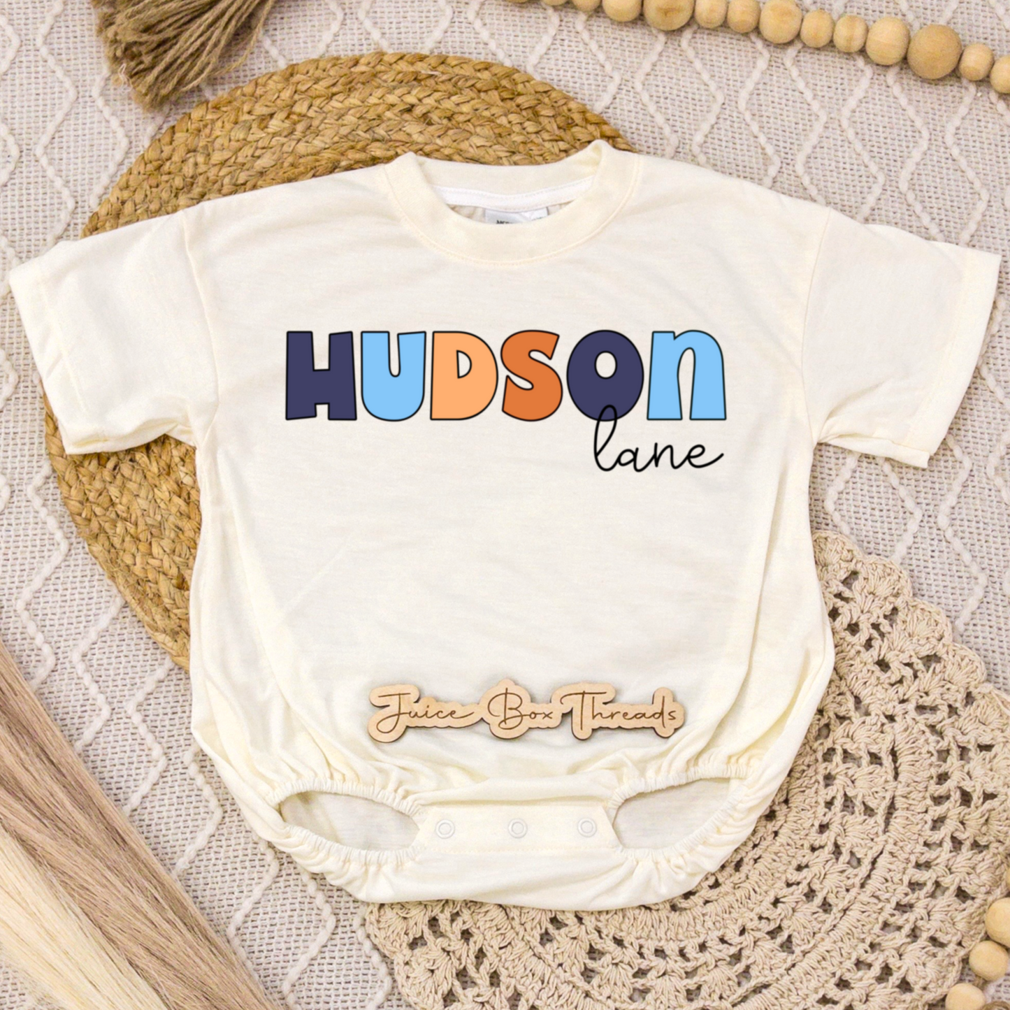 Blue and Orange Name Romper/Tee