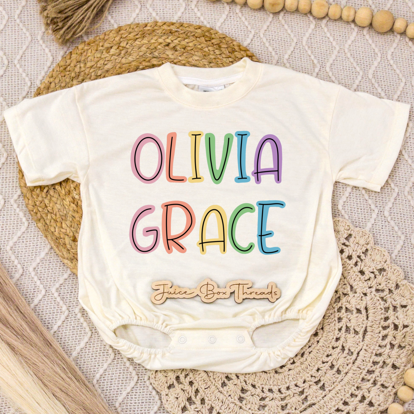 Pastel Rainbow Name Romper/Tee