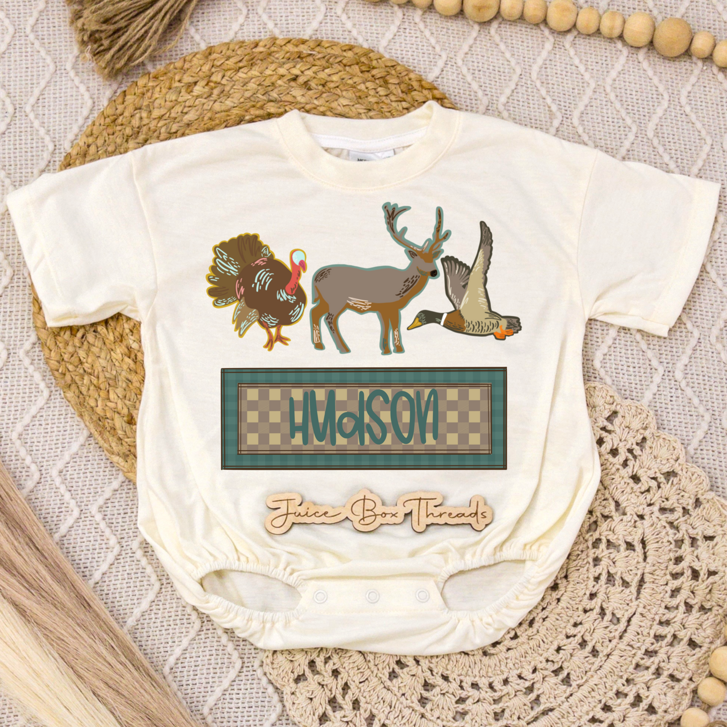 Turkey, Deer, Duck Hunting Name Romper/Tee