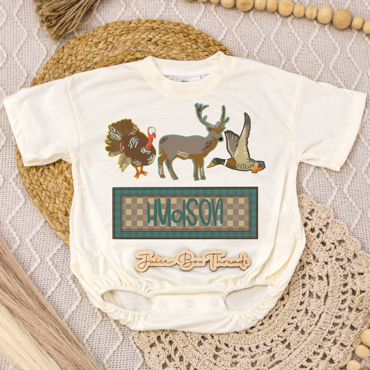Turkey, Deer, Duck Hunting Name Romper/Tee