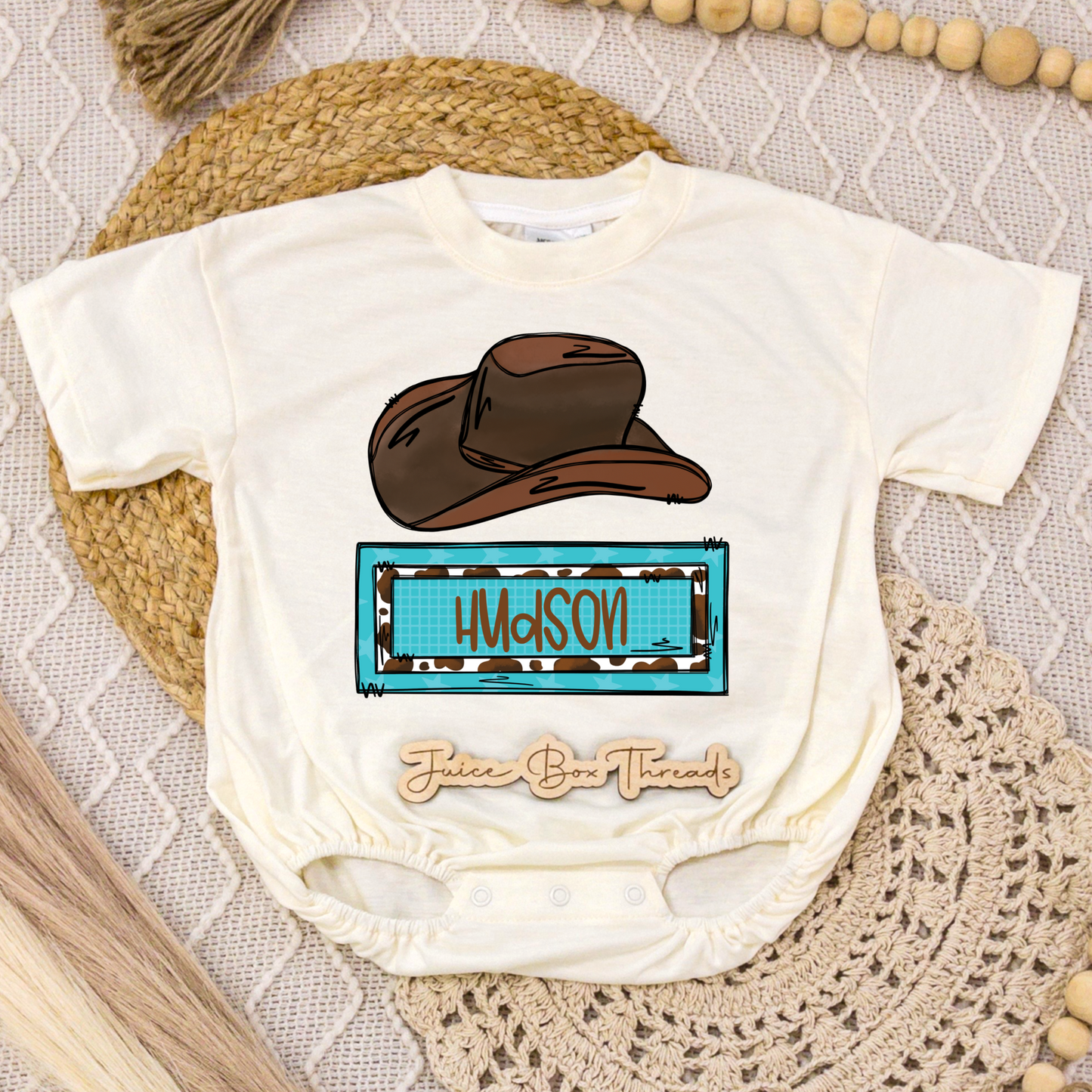 Boy Cowboy Hat Name Romper/Tee