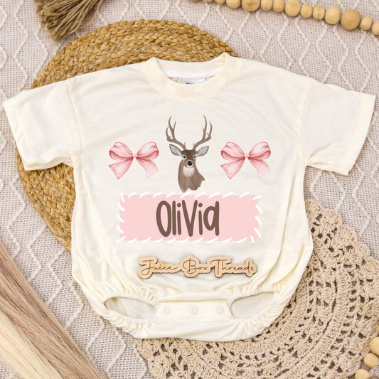 Pink Deer Name Romper/Tee