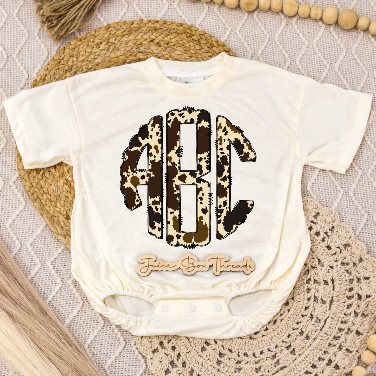 Cow Print Monogram Romper/Tee