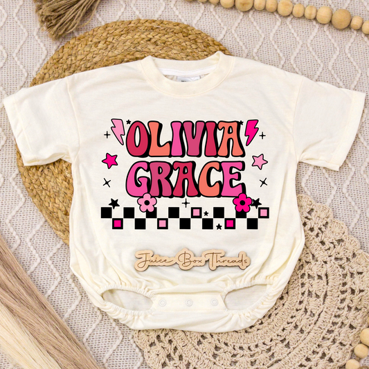 Pink Checkered Name Romper/Tee