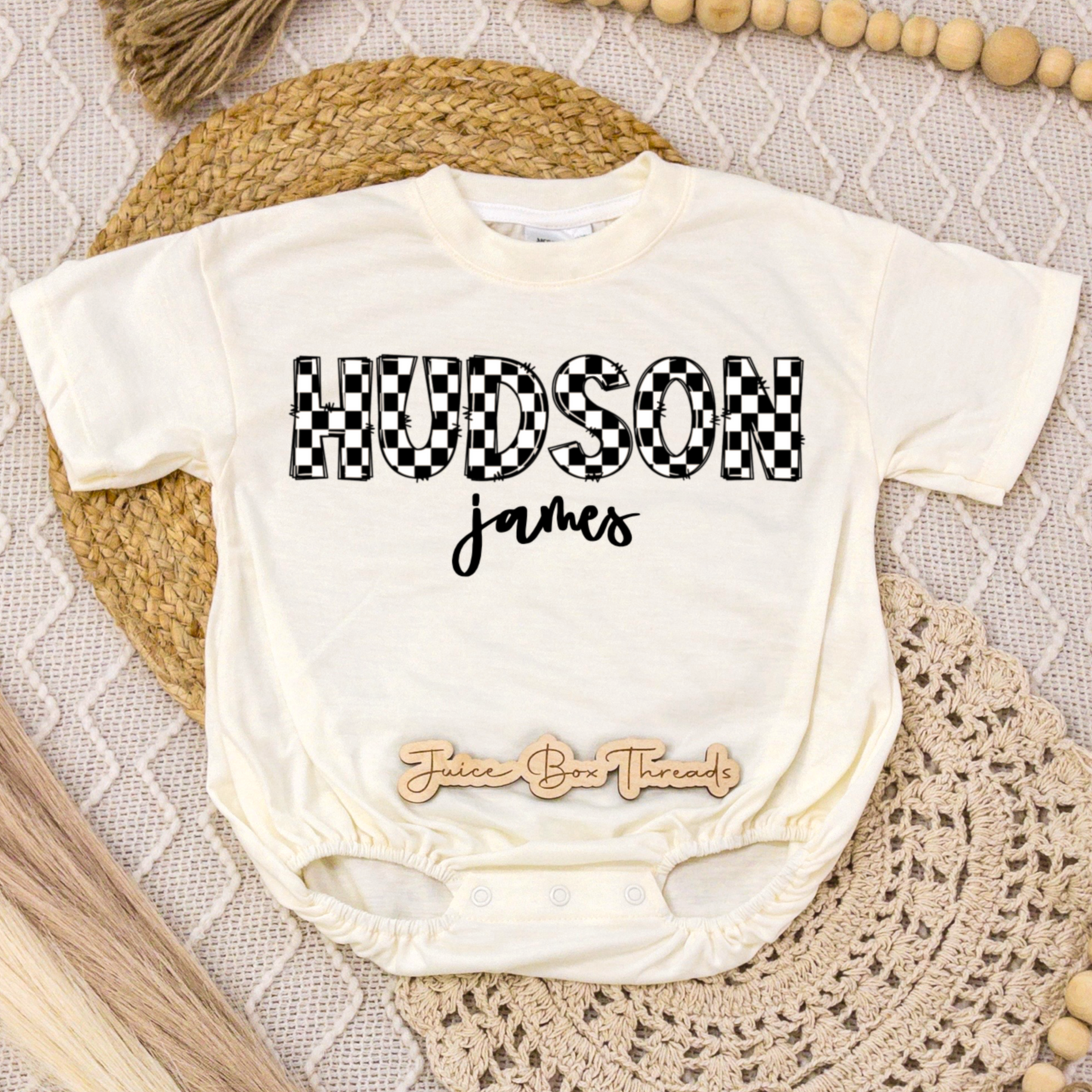 Checkered Name Romper/Tee