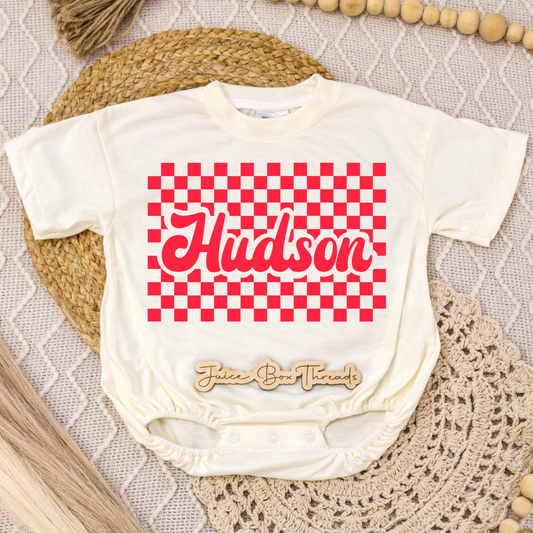 Red Checkered Name Romper/Tee