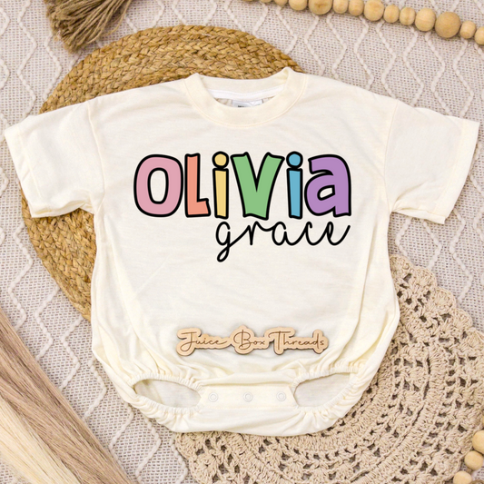 Pastel Rainbow Name Romper/Tee