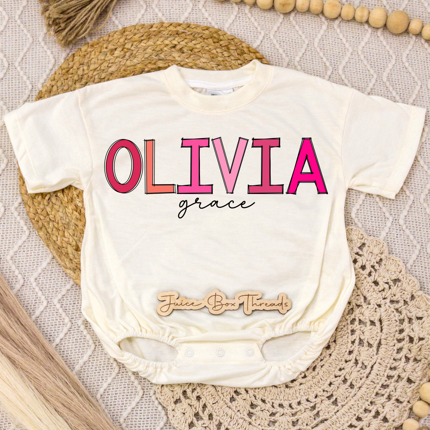 Pink Scratch Name Romper/Tee