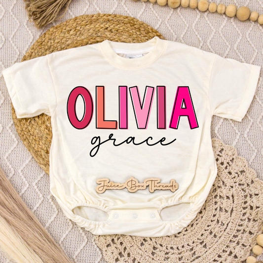 Pink Offset Name Romper/Tee