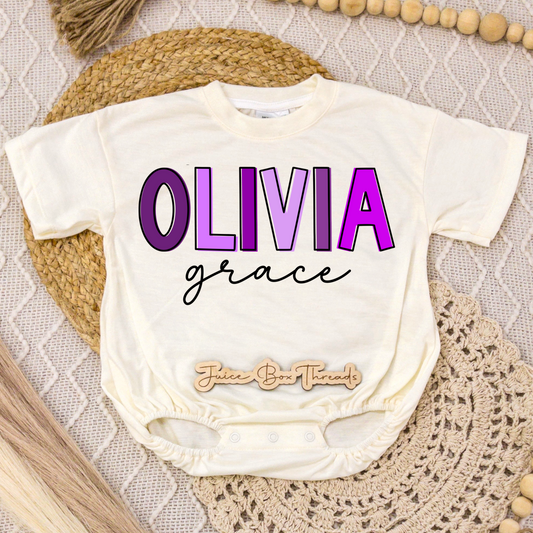 Purple Offset Name Romper/Tee