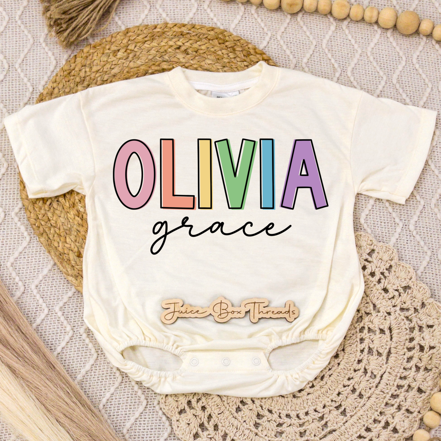 Pastel Rainbow Offset Name Romper/Tee
