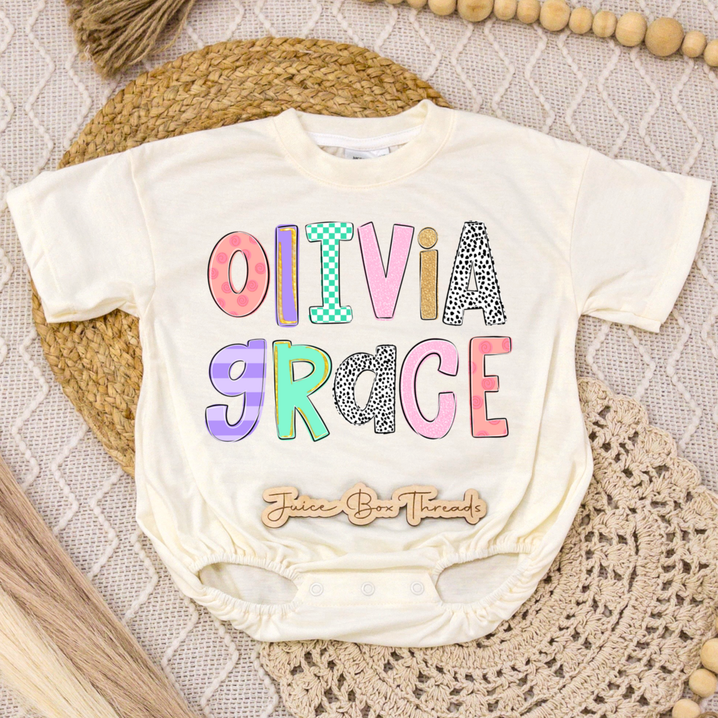 Pastel Preppy Name Romper/Tee