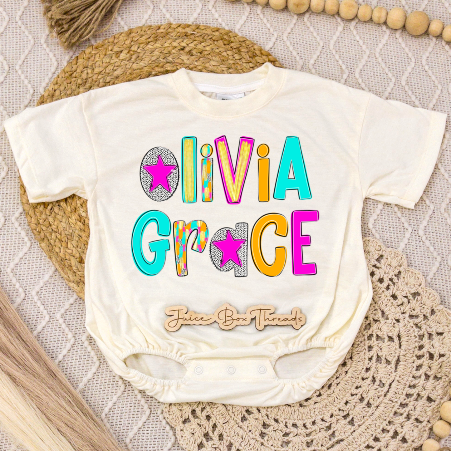 Preppy Neon Name Romper/Tee