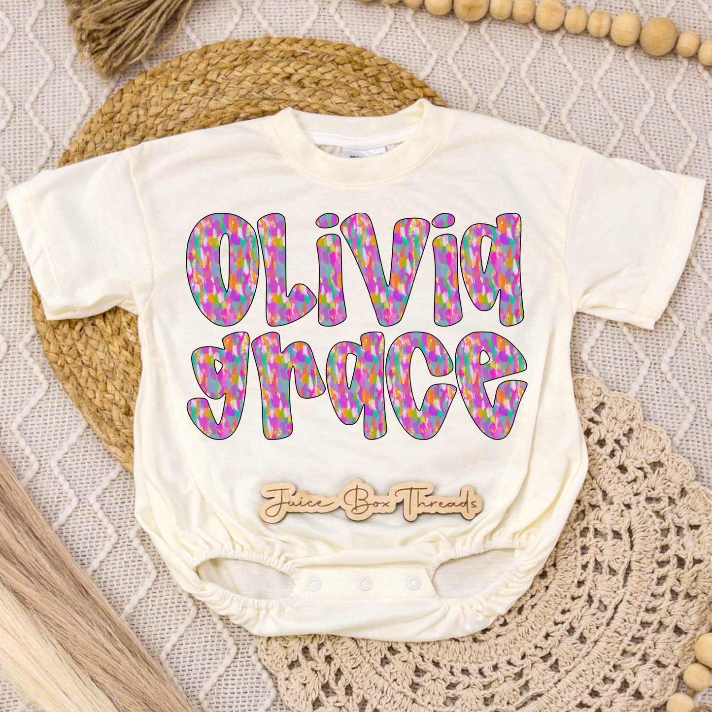 Preppy Brushstrokes Name Romper/Tee