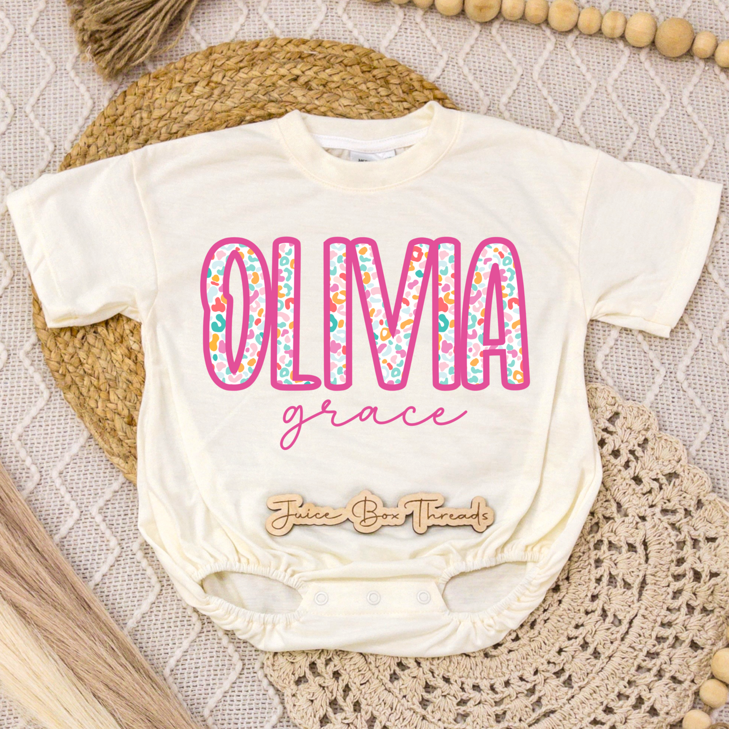 Pink Leopard Name Romper/Tee