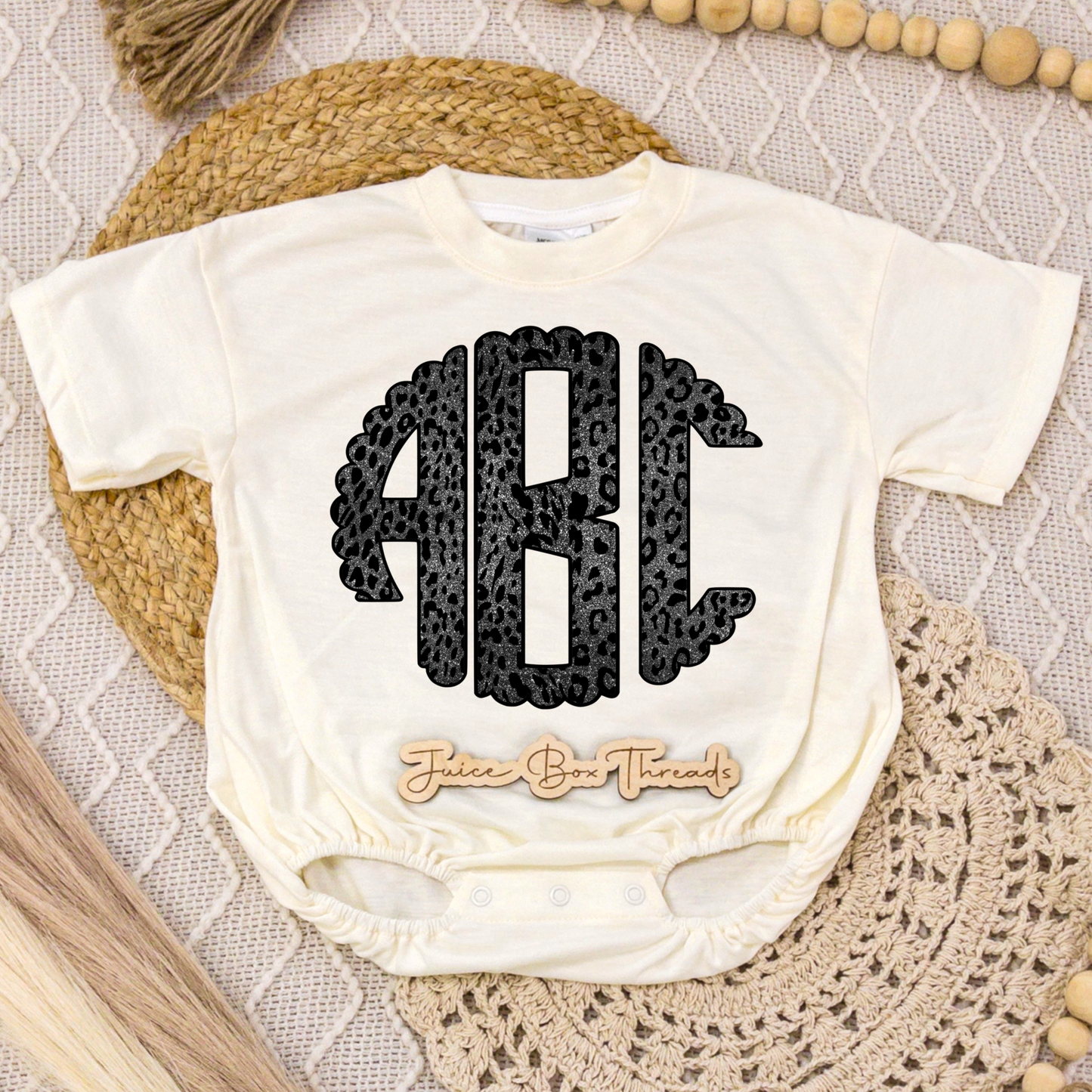 Black Leopard Monogram Romper/Tee