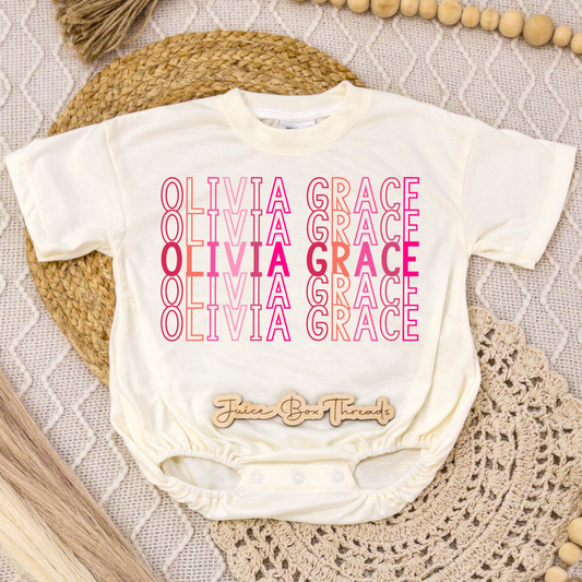 Pink Stacked Name Romper/Tee
