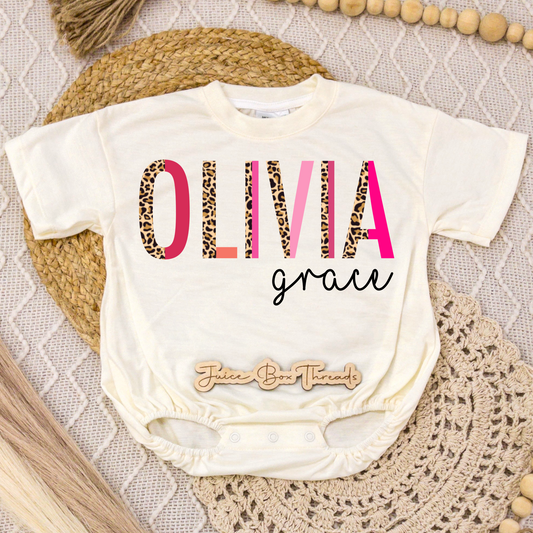 Half Leopard/Pink Name Romper/Tee