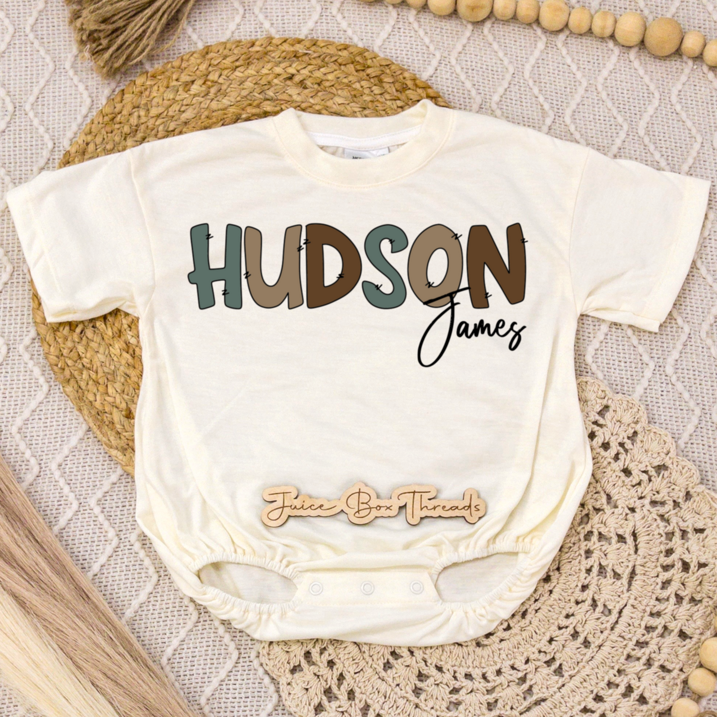 Green/Brown Name Romper/Tee