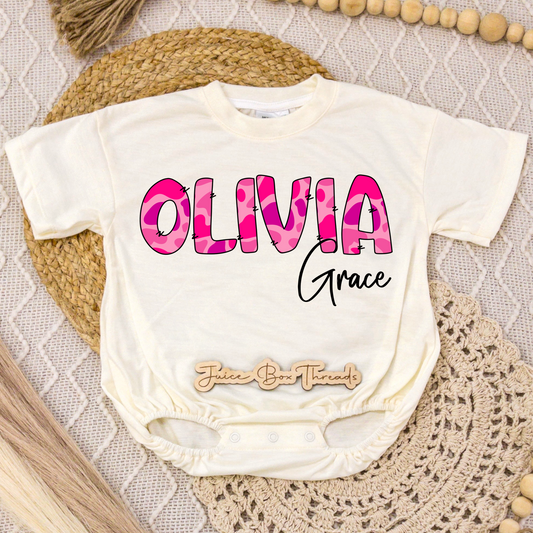 Pink Duck Camo Name Romper/Tee