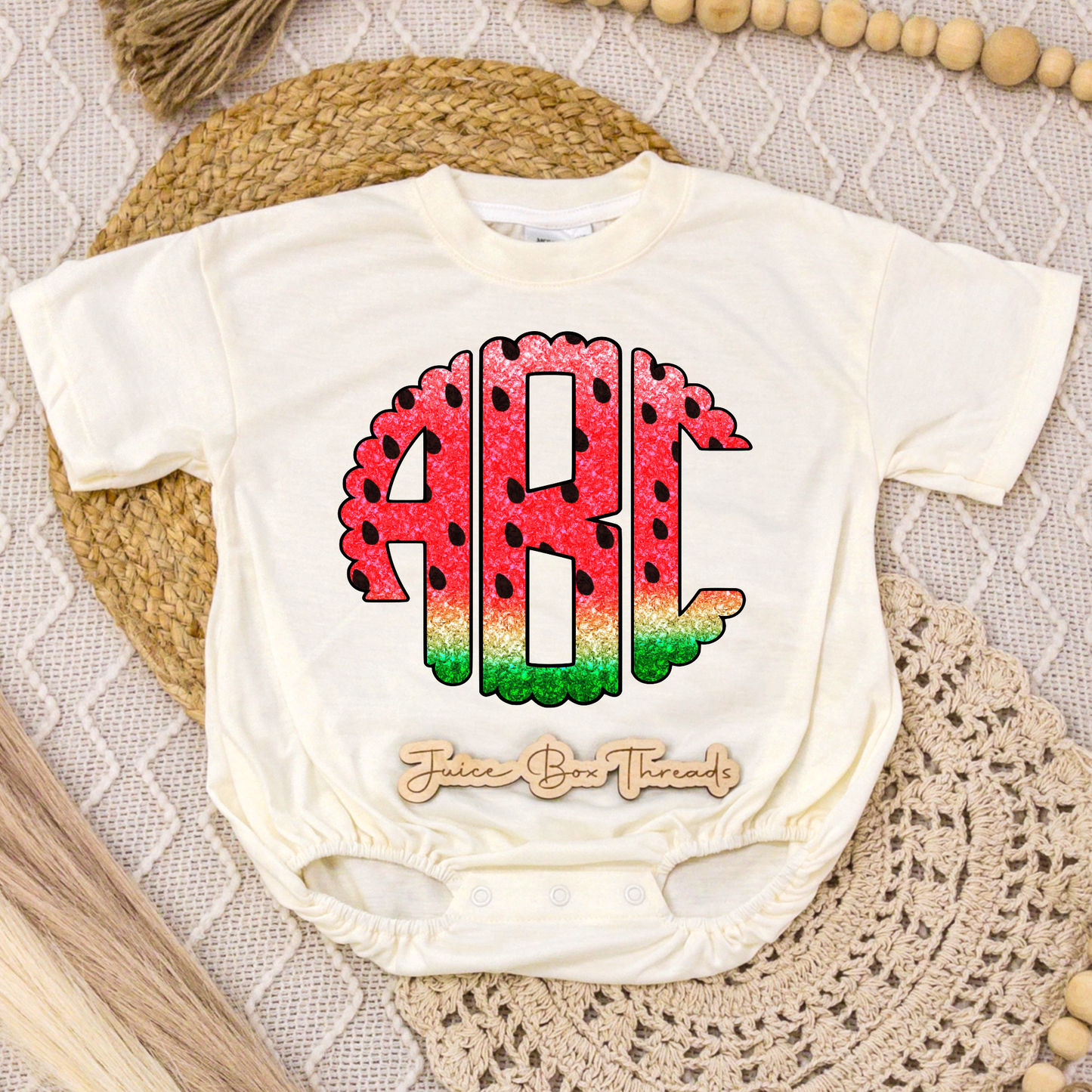 Watermelon Monogram Romper/Tee
