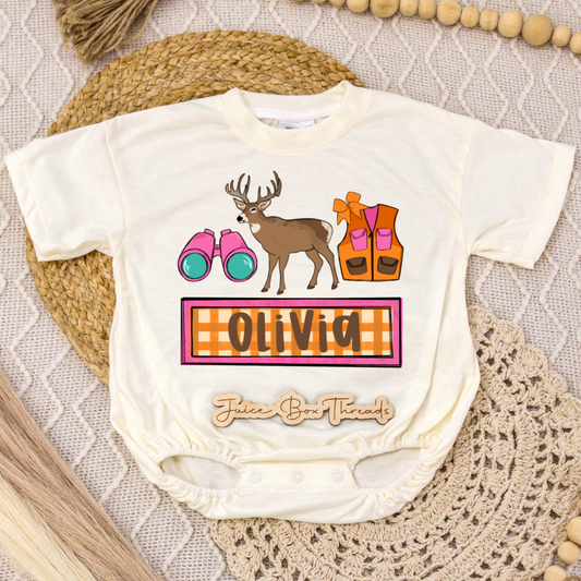Girl Deer Hunting Name Romper/Tee