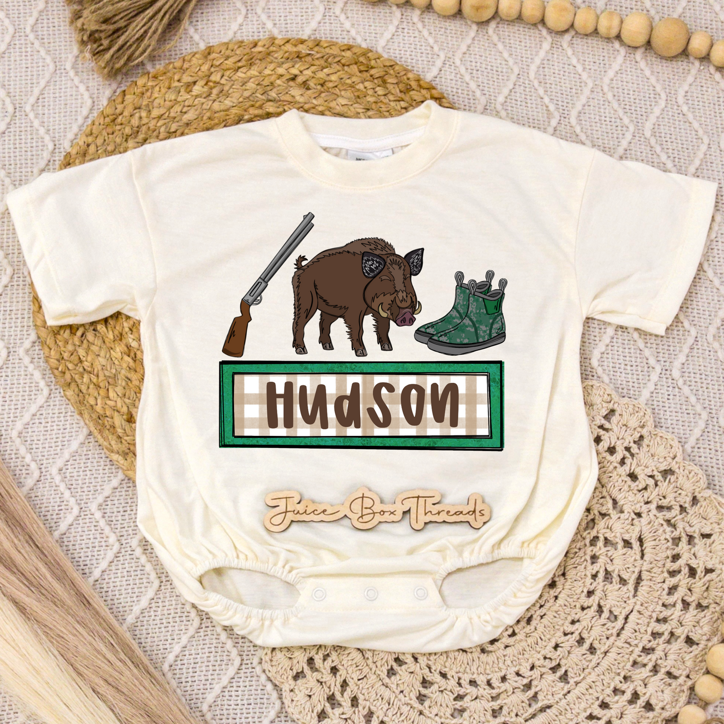 Hog Hunting Name Romper/Tee