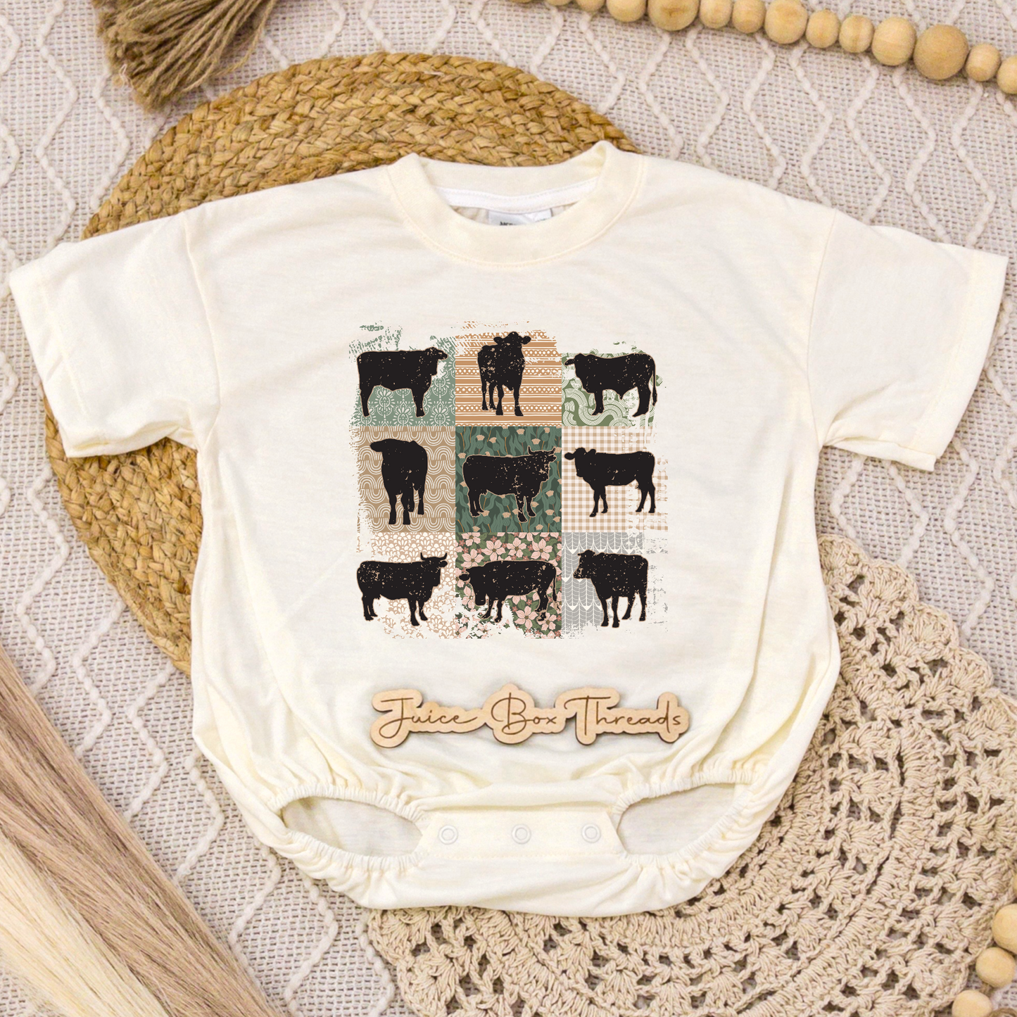 Cow Collage Romper/Tee