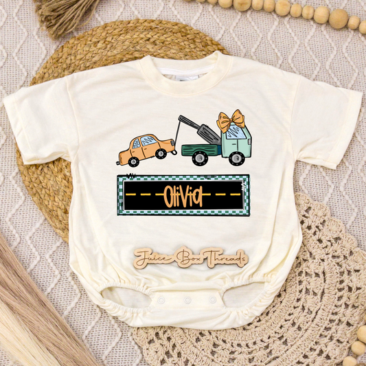 Girl Tow Truck Name Romper/Tee