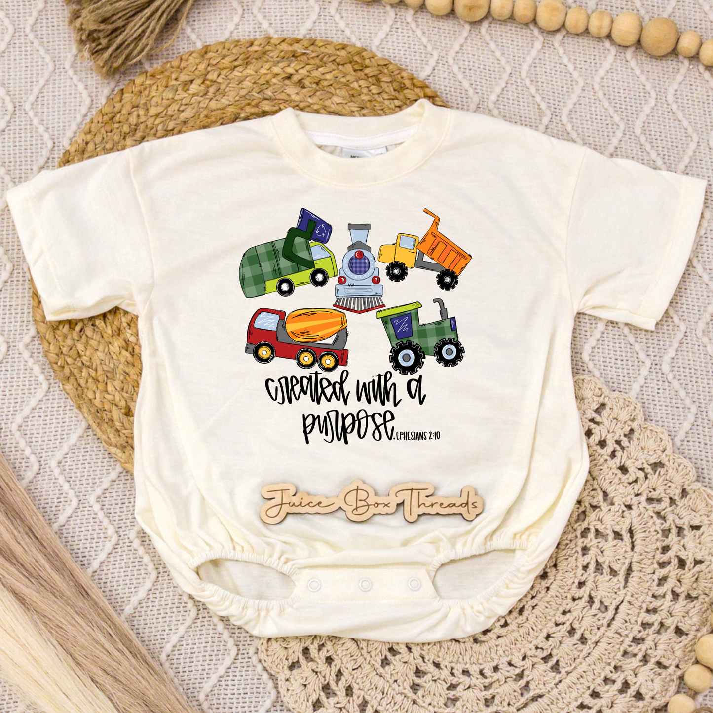 Created With a Purpose Trains Romper/Tee