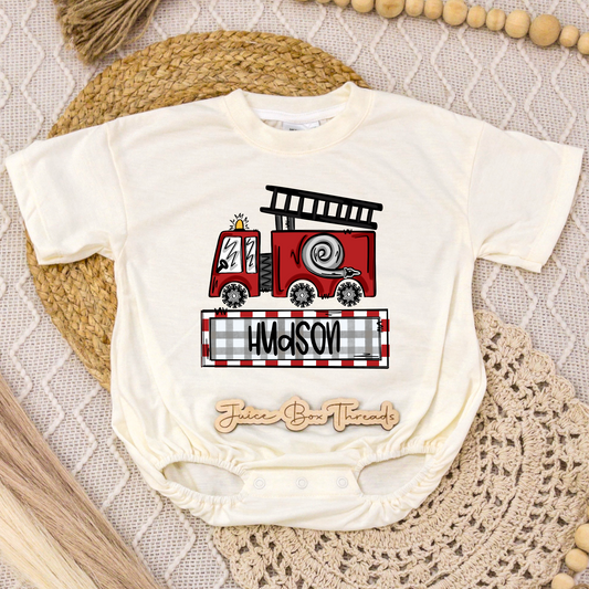 Fire Truck Name Romper/Tee