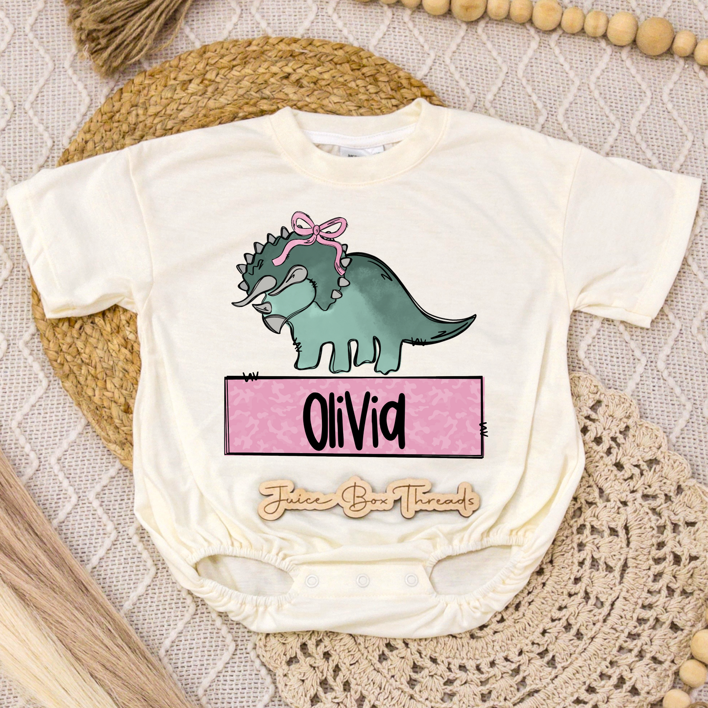 Girl Dino Name Romper/Tee