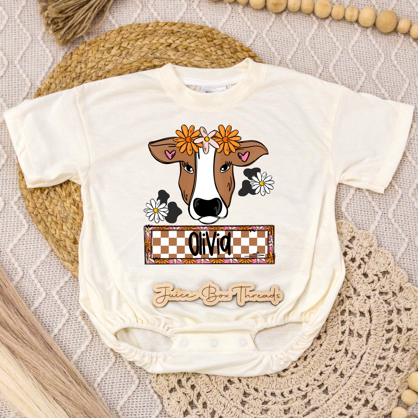 Girly Cow Name Romper/Tee