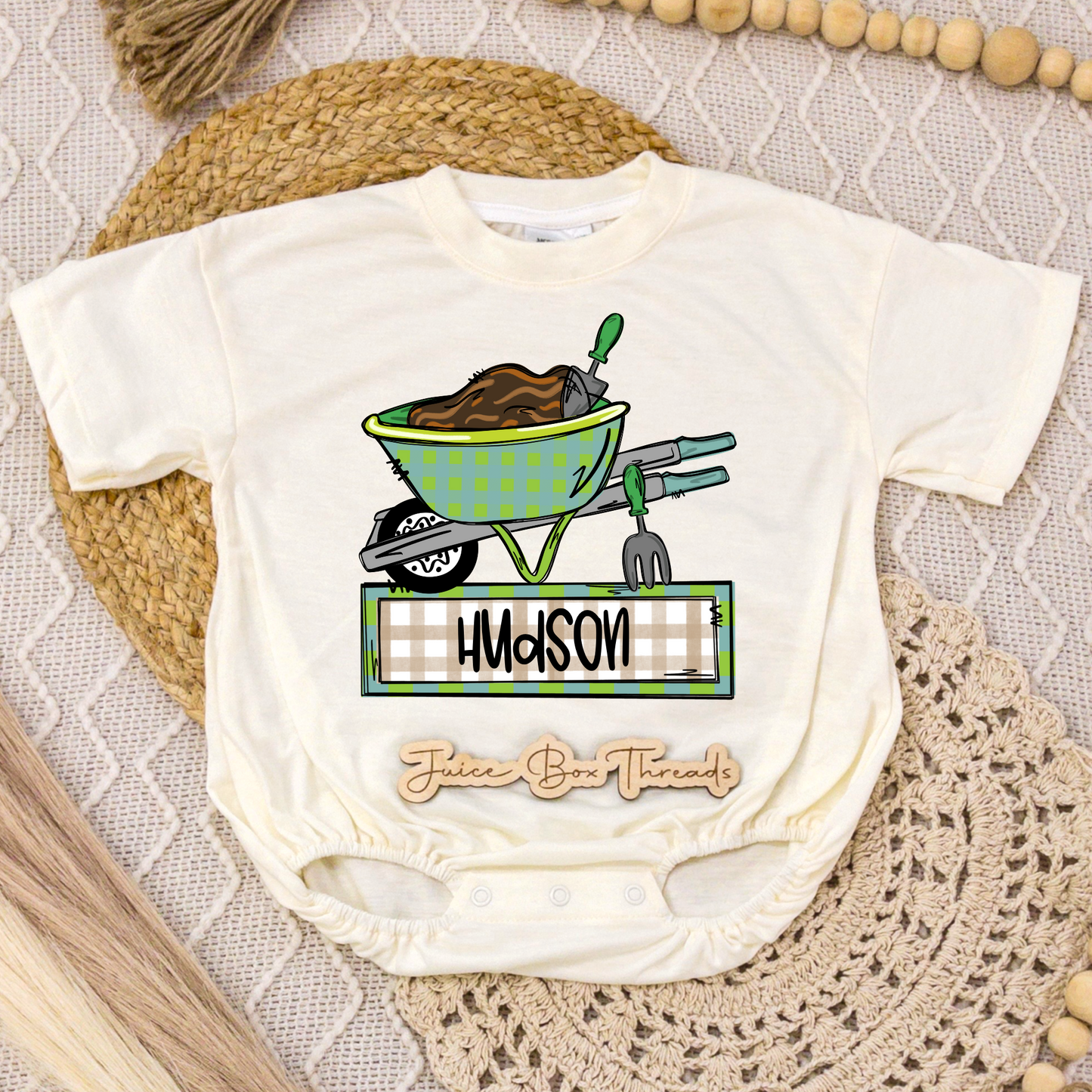 Wheelbarrow Name Romper/Tee
