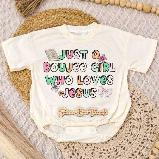 Just a Boujee Girl Who Loves Jesus Romper/Tee