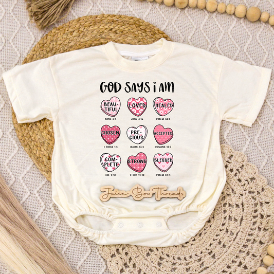 God Says I Am Heart Affirmations Romper/Tee