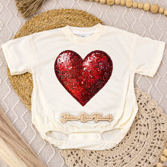 Faux Glitter Heart Romper/Tee