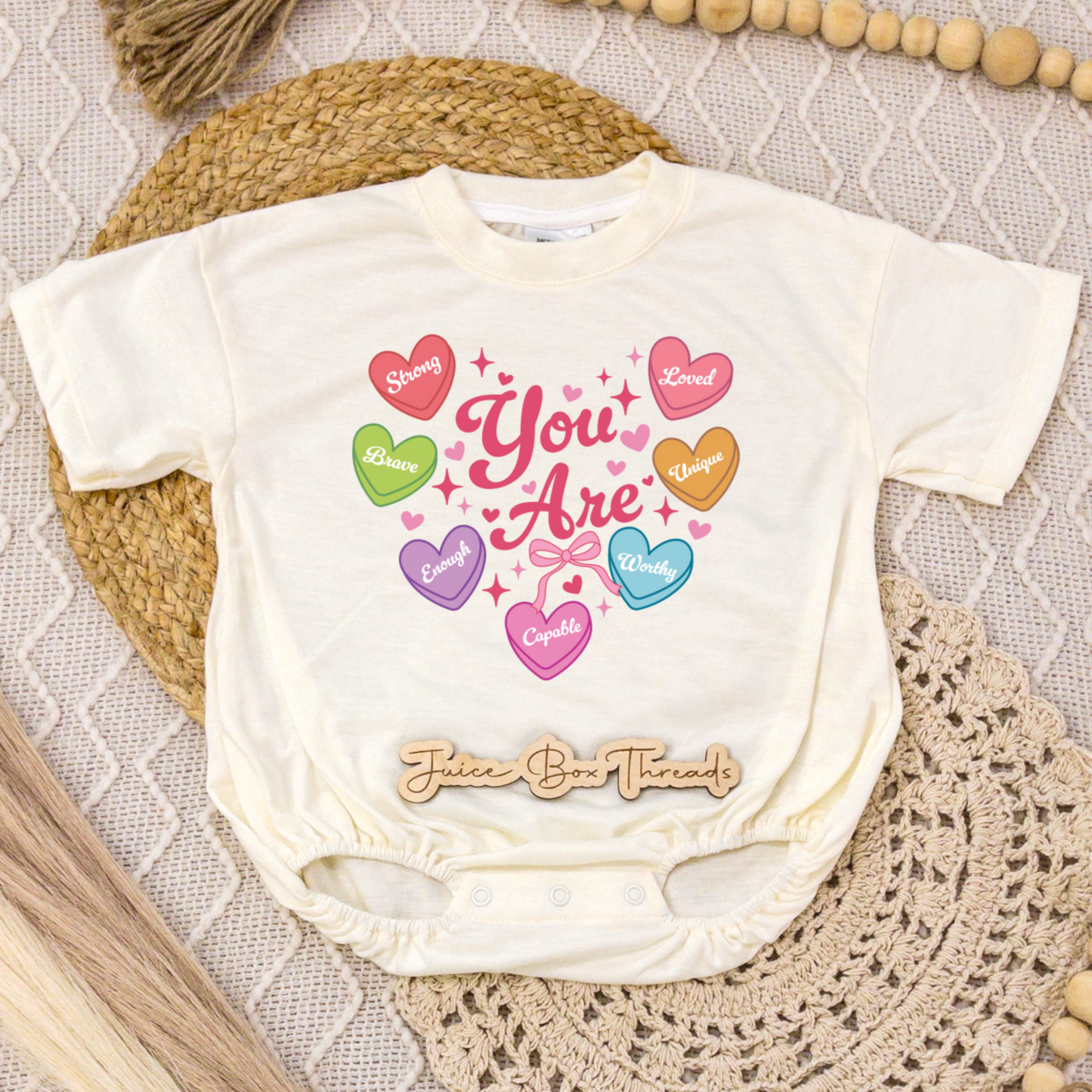 Affirmation Candy Hearts Romper/Tee