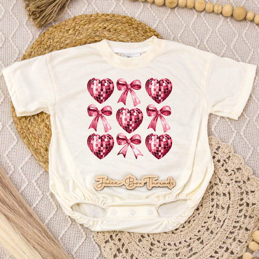 Disco Valentine's Bow Collage Romper/Tee