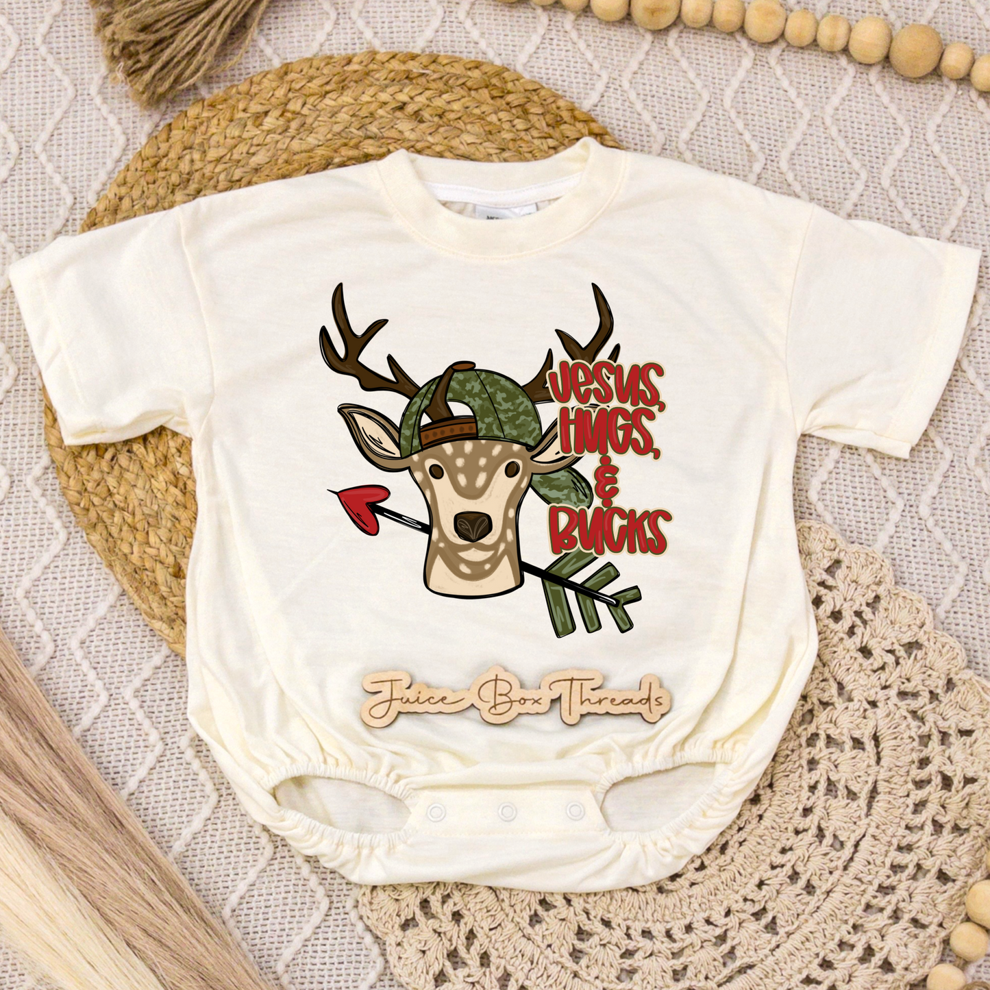 Jesus Hugs and Bucks Romper/Tee