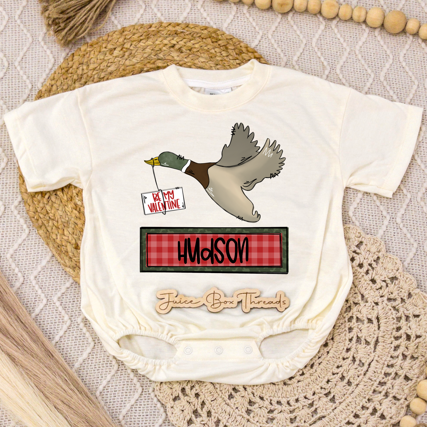 Name Boy Duck Valentine's Romper/Tee