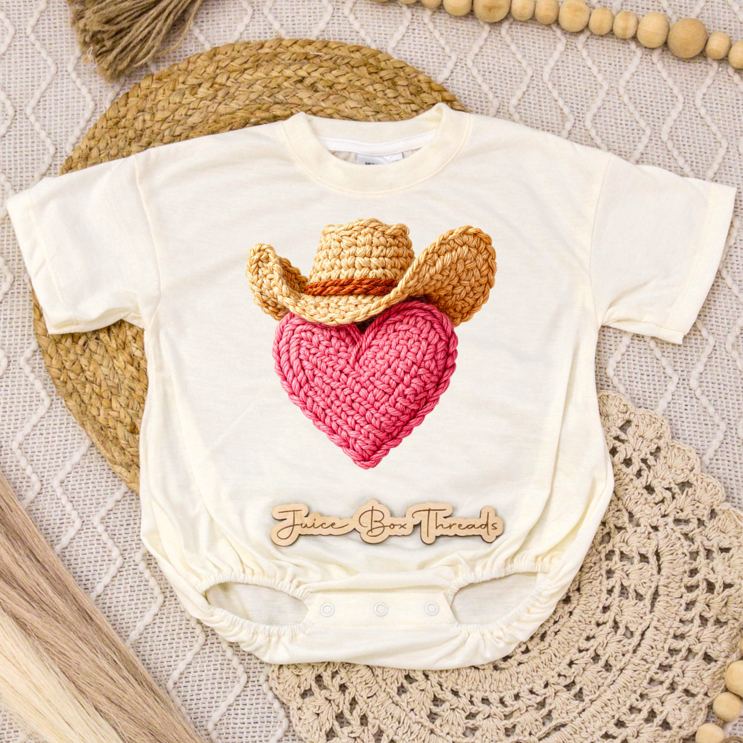 Faux Yarn Western Heart Romper/Tee
