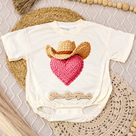 Faux Yarn Western Heart Romper/Tee
